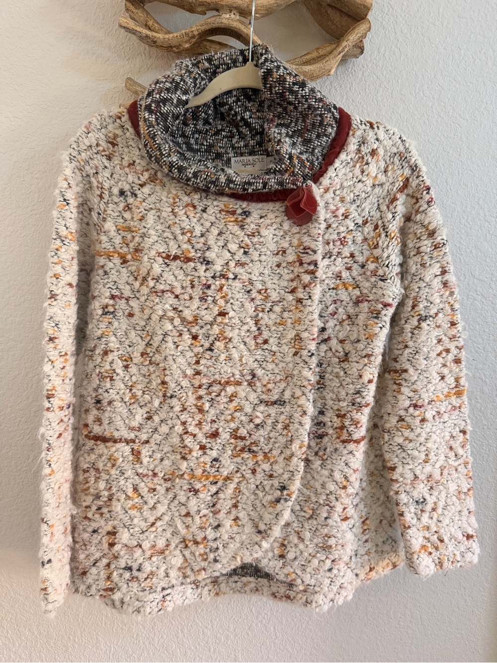 Maria Sole sz S made in ITALY Bouclé Cowl Neck Sweater WOOL blend